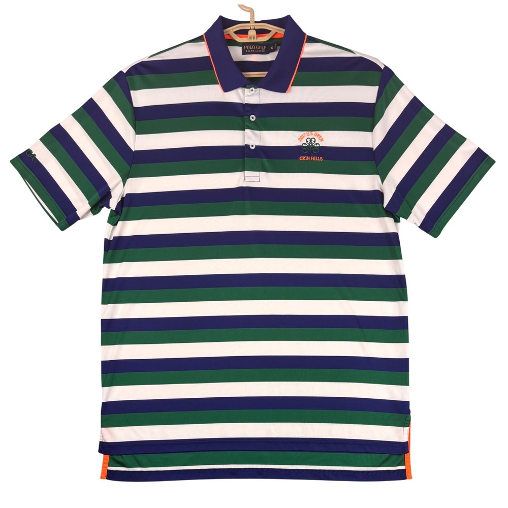 Polo Golf Ralph Lauren 2017 US Open‎ Erin Hills Striped Polo Shirt Mens XL Green